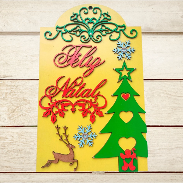 Placa Guirlanda Enfeite Porta E Parede Decoração Natal Mdf