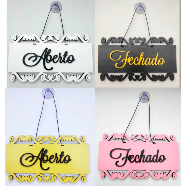 Placa Decorativa Enfeite Aberto / Fechado Mdf JÁ COM VENTOSA E CORDÃO COR PERSONALIZADA