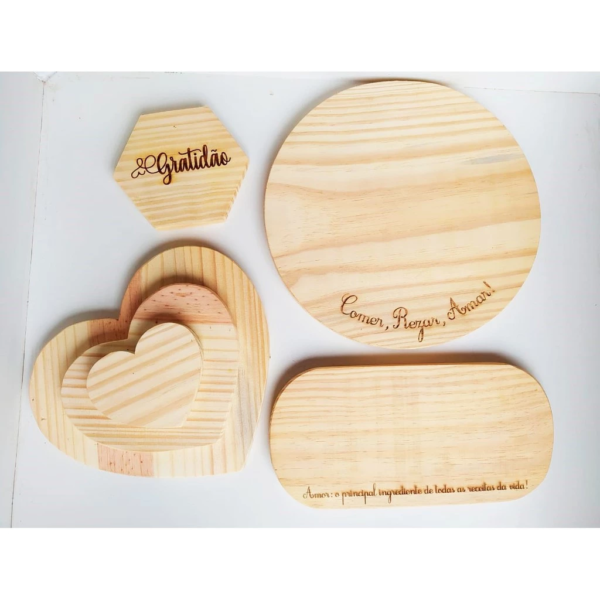 Kit Tábuas P/Mesa Posta /6 peças - Madeira Pinus - Comer, Rezar, Amar! Servir Frios Petisqueira - Image 2