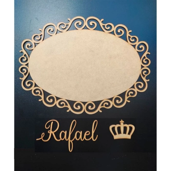 Placa Arabesco Oval Enfeite de porta ou parede com Nome + Aplique Mdf Decoração Maternidade Aniversários