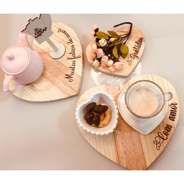 Kit Dia Dos Namorados - Tábuas De Coração P/ Mesa Posta- Letring - Madeira Pinus