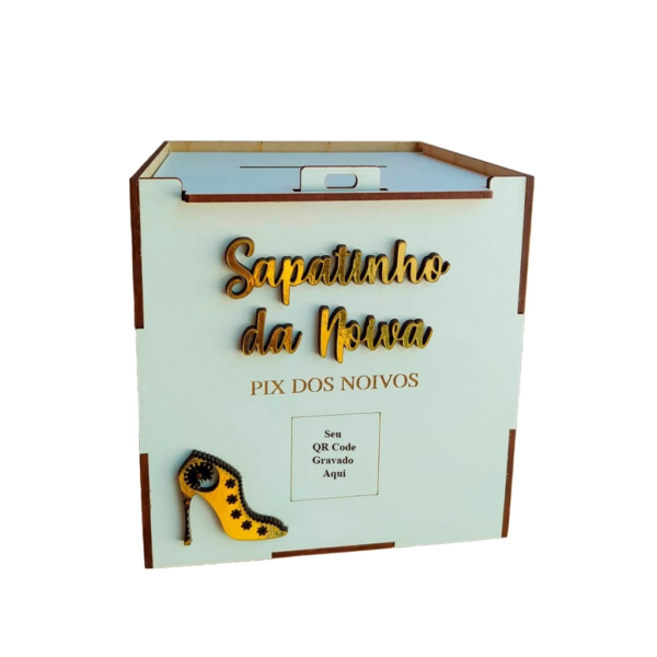 1 Caixa Pix Urna p/ Casamento Personalizada c/ QR CODE Noivos – Lua de Mel – Gravata – Sapatinho da Noiva - Image 3