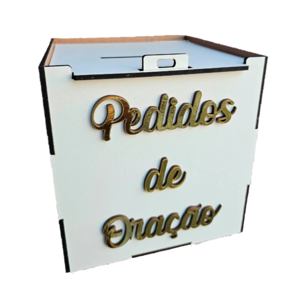 1- Caixa Urna Personalizado na frente: Pedido de Orações 15x15x15cm Mdf Branco- Montada- Espalhe Fé e Esperança