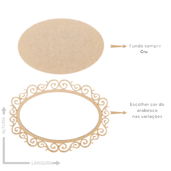 Placa arabesco Oval Deb vazada com fundo solto Recorte  – MDF 3mm - Image 2